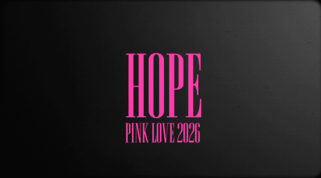 Logo da Conferência PINK Love 2026 com o tema HOPE em rosa sobre fundo preto