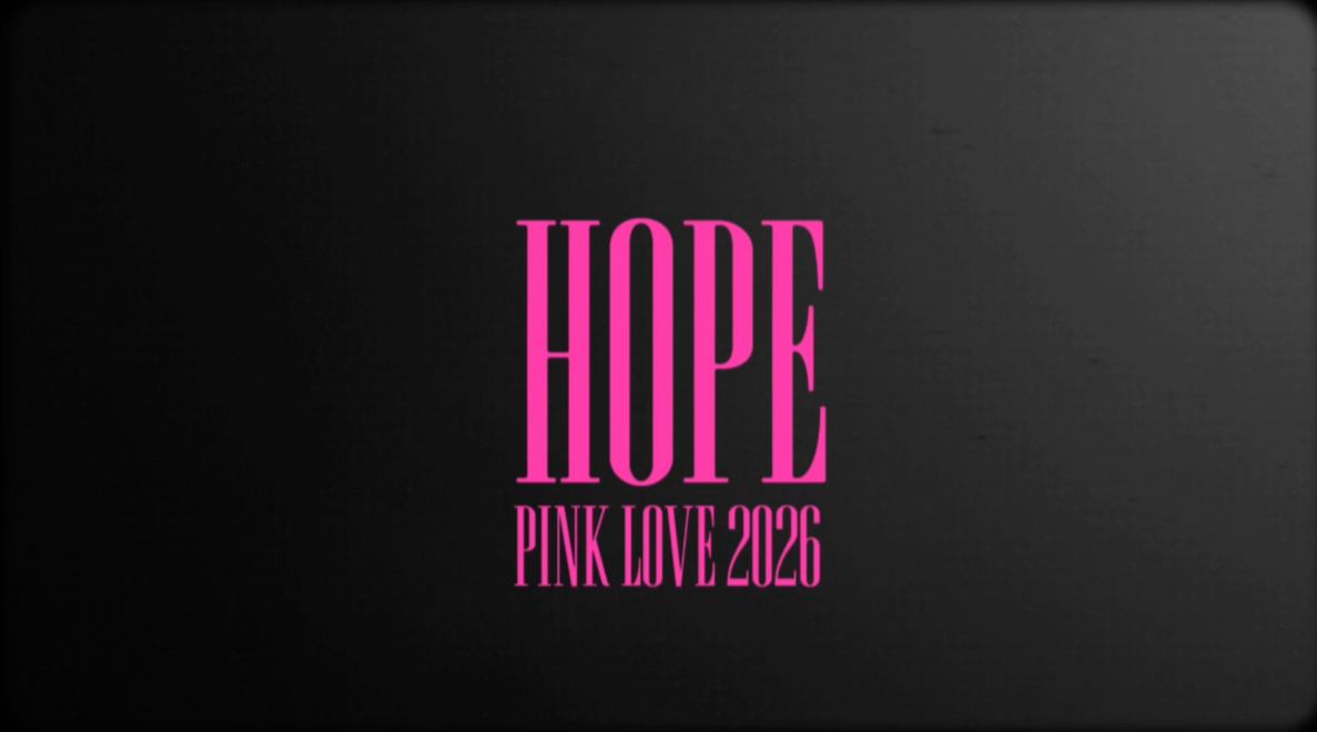Logo da Conferência PINK Love 2026 com o tema HOPE em rosa sobre fundo preto