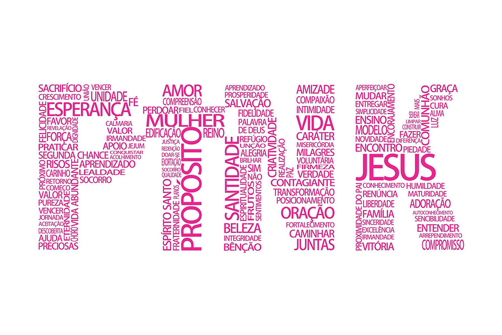 Montagem do logotipo PINK com palavras escolhidas por mulheres do movimento